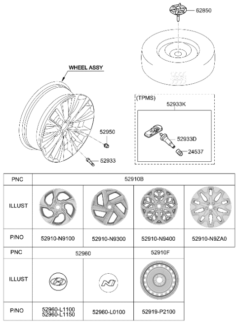 2002 Hyundai Elantra Wheel Assy-Aluminium Diagram for 52910-N9400