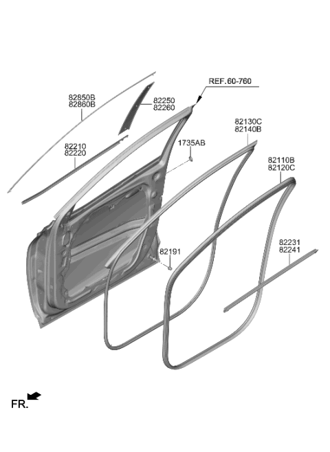 2005 Hyundai Elantra MOULDING Assembly-FRT Dr Frame,RH Diagram for 82860-N9000