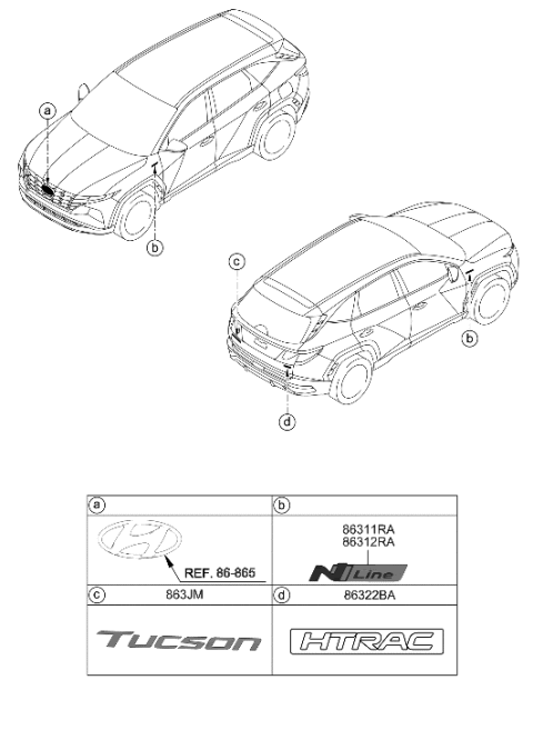 2022 Hyundai Tucson Emblem-Htrac Diagram for 86316-N9000