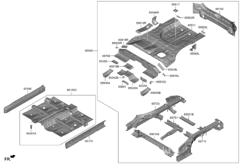 2023 Hyundai Tucson EXTN Assembly-Ctr FLR S/M RR LWR,L Diagram for 65635-N9001