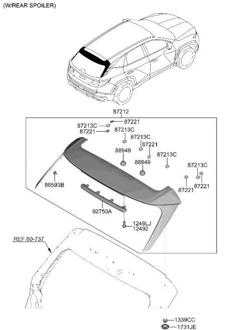 2023 Hyundai Tucson Korean made Roof Garnish & Rear Spoiler Diagram 3