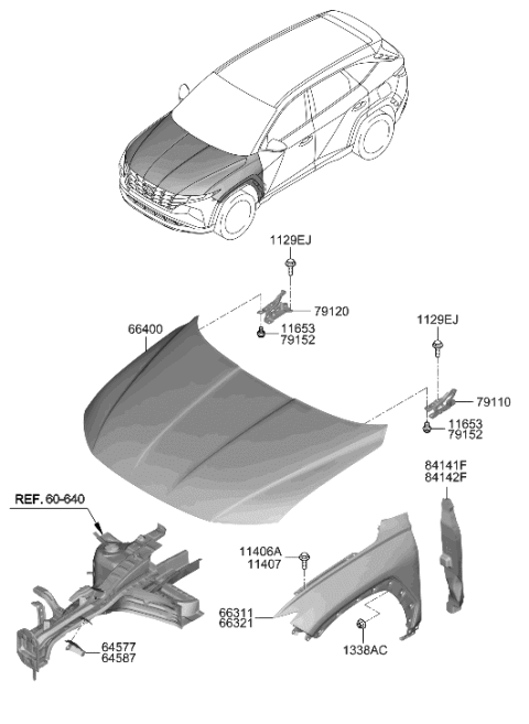 2022 Hyundai Tucson Fender & Hood Panel Diagram