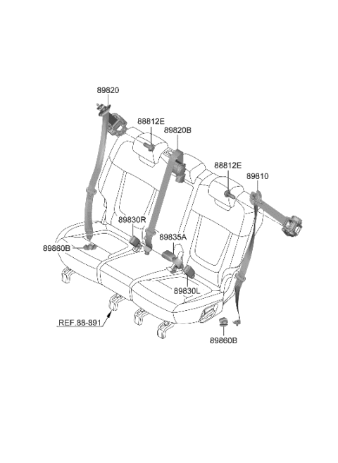 2023 Hyundai Tucson S/BELT Assembly-2ND Ctr Diagram for 89850-N9500-NNB