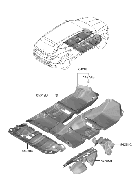 2022 Hyundai Tucson Korean made Floor Covering Diagram