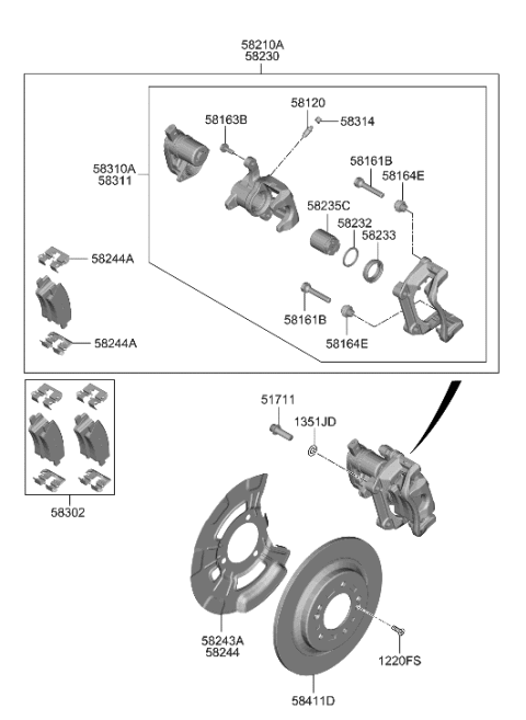 2022 Hyundai Tucson CALIPER Kit-RR Brake,LH Diagram for 58310-N9A10