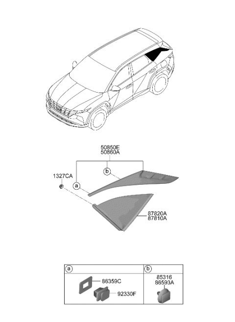 2023 Hyundai Tucson Korean made Quarter Window Diagram