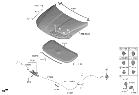 2022 Hyundai Tucson Korean made Hood Trim Diagram