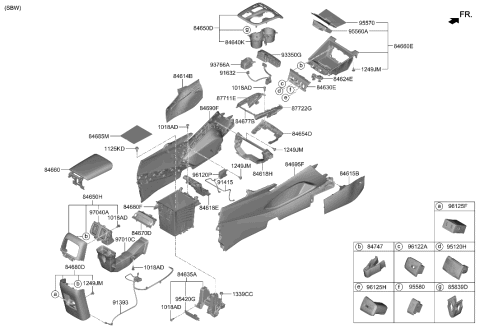 2002 Hyundai Elantra ARMREST Assembly-Console Diagram for 84660-N9000-NNB
