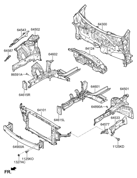 2020 Hyundai Elantra GT Fender Apron & Radiator Support Panel Diagram