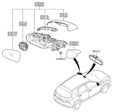 2007 Hyundai Tucson Glass Holder Assembly-Outside Rear View,RH Diagram for 87621-G3080