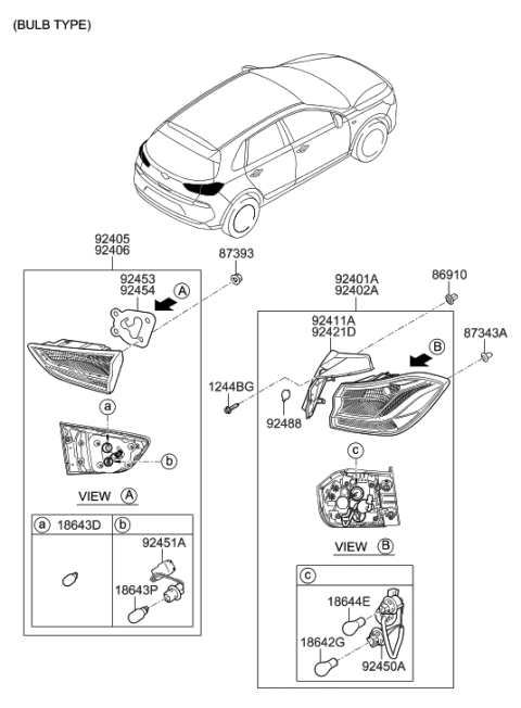 2006 Hyundai Tucson Rear Combination Holder & Wiring,Exterior Diagram for 92480-G3110