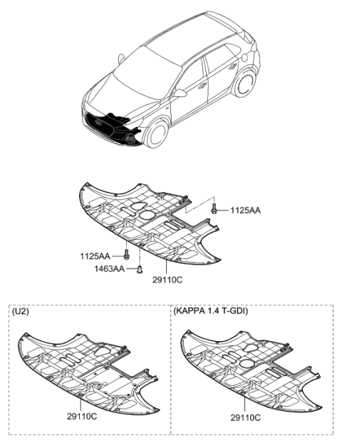 2020 Hyundai Elantra GT Panel Assembly-Under Cover Diagram for 29110-G3100