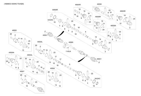 2022 Hyundai Genesis G80 Bearing Bracket & Shaft Assembly Diagram for 49560-F2000