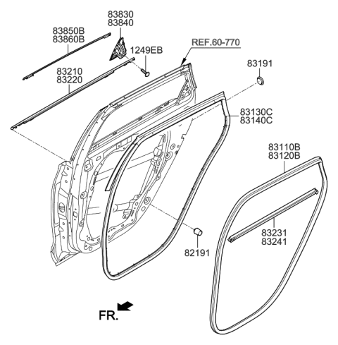 2022 Hyundai Genesis G80 Weatherstrip Assembly-Rear Door Belt Outside RH Diagram for 83220-G3000