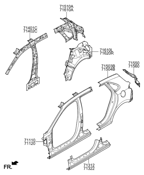 2019 Hyundai Elantra GT Panel Assembly-Pillar Outer,LH Diagram for 71110-G3A10