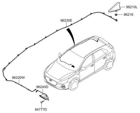 2022 Hyundai Genesis G80 Combination Antenna Assembly Diagram for 96210-G3450-EB