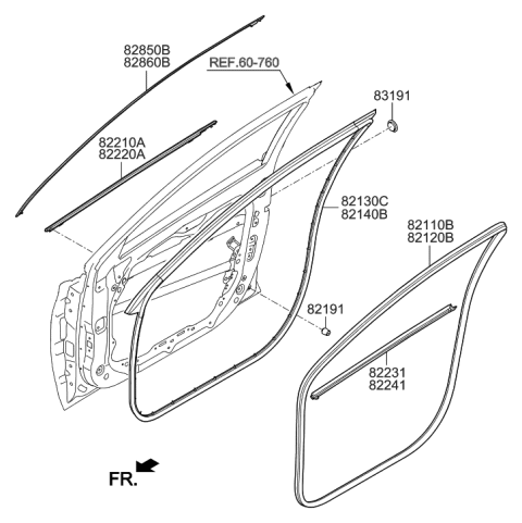 2007 Hyundai Tucson Weatherstrip Assembly-Front Door Side LH Diagram for 82130-G3000