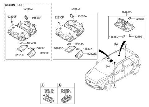 2007 Hyundai Tucson Vanity Lamp Assembly, Right Diagram for 92892-3S000-XUG