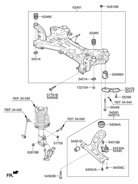 2007 Hyundai Tucson Crossmember Complete Diagram for 62405-G3050