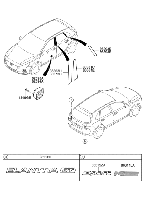 2020 Hyundai Elantra GT Emblem-N Sport,Lh Diagram for 86311-G3700