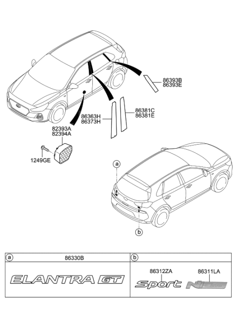 2020 Hyundai Elantra GT Black Tape-Rear Door Frame Rear,LH Diagram for 86383-G3000