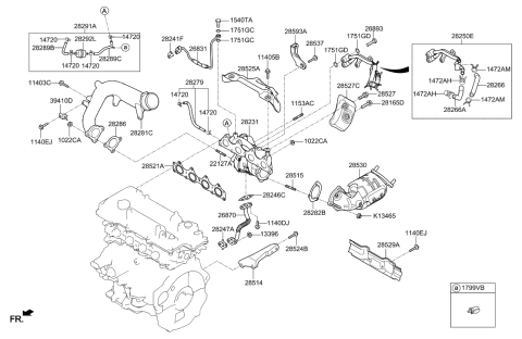 2019 Hyundai Elantra GT Exhaust Manifold Catalytic Assembly Diagram for 28510-2EHM0