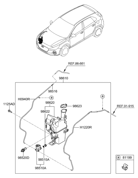 2019 Hyundai Elantra GT Reservoir & Pump Assembly-Washer Diagram for 98610-G3100