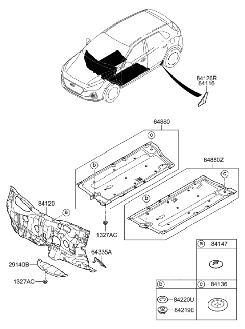 2019 Hyundai Elantra GT Under Cover Assembly,LH Diagram for 84135-G3000