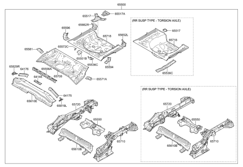 2019 Hyundai Elantra GT Member Assembly-Rear Floor Front Cross Complete Diagram for 65611-G3000