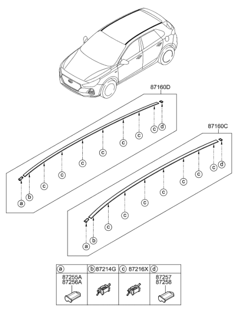 2018 Hyundai Elantra GT Piece-Roof Garnish End Front,RH Diagram for 87228-G3000
