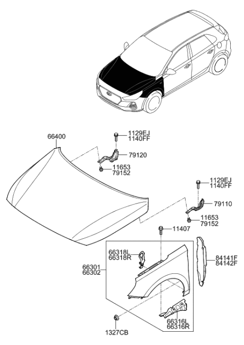 2006 Hyundai Tucson Hinge Assembly-Hood,RH Diagram for 79120-G3000