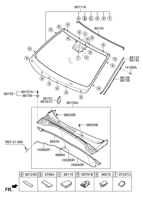 2007 Hyundai Tucson Windshield Glass Assembly Diagram for 86111-G3200