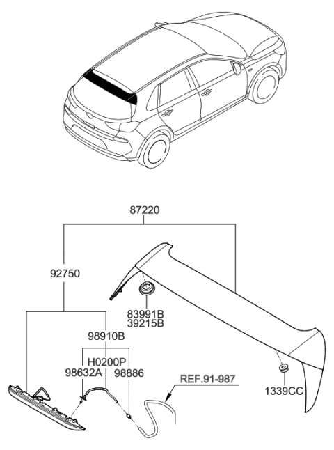 2018 Hyundai Elantra GT Lamp Assembly-High Mounted Stop Interior Diagram for 92700-G3000