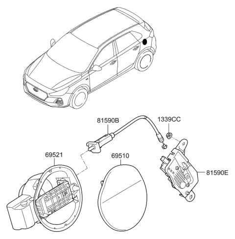 2019 Hyundai Elantra GT Fuel Filler Door Assembly Diagram for 69510-G3000