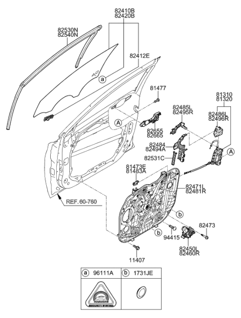 2006 Hyundai Tucson Front Door Window Regulator Right Passenger Diagram for 82481-G3000