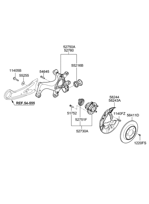 2019 Hyundai Elantra GT Rear Wheel Hub And Bearing Assembly Diagram for 52730-F0000
