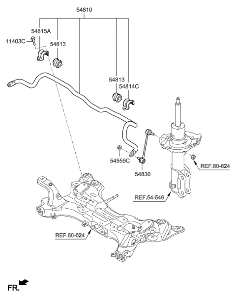 2022 Hyundai Genesis G80 Bar Assembly-Front Stabilizer Diagram for 54810-G2000