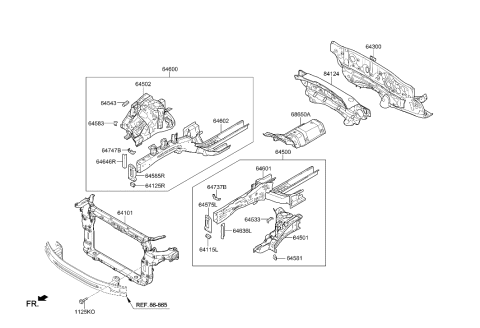 2018 Hyundai Santa Fe Sport Fender Apron & Radiator Support Panel Diagram