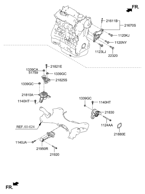 2000 Hyundai Santa Fe Engine Mounting Bracket Assembly Diagram for 21810-4Z000