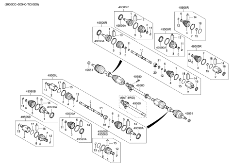 2017 Hyundai Santa Fe Sport Bearing Bracket & Shaft Assembly Diagram for 49560-C5650