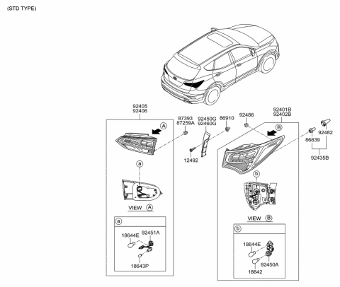 2018 Hyundai Santa Fe Sport Rear Combination Holder & Wiring,Exterior Diagram for 92480-4Z500