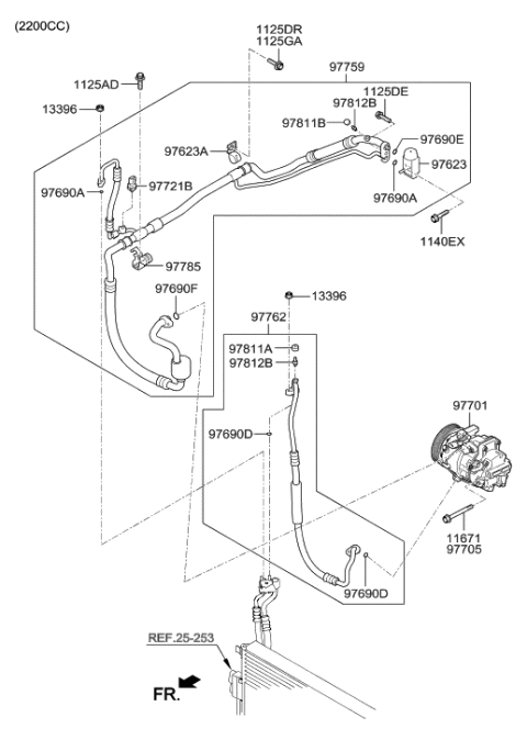 2016 Hyundai Santa Fe Sport Air conditioning System-Cooler Line Diagram 1