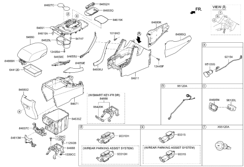 2016 Hyundai Santa Fe Sport Console Armrest Assembly Diagram for 84660-2W100-UNB