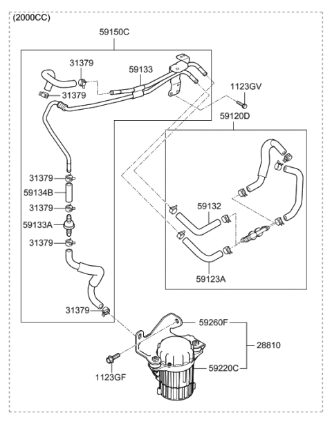 2020 Hyundai Palisade HOSE/PIPE Assembly-Vacuum Diagram for 59150-C5000