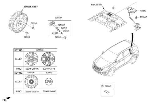 2020 Hyundai Palisade Wheel Hub Cap Assembly Diagram for 52960-3S120