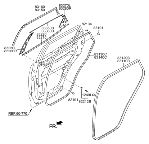 2019 Hyundai Nexo Clip-Door Opening Weatherstrip Fixing Diagram for 82134-D1000