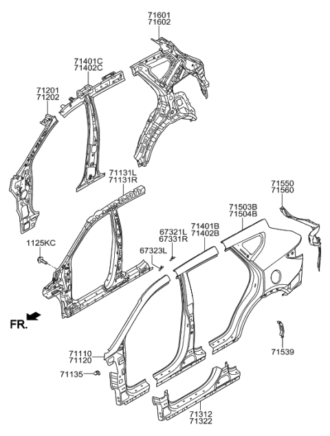 2018 Hyundai Santa Fe Sport Pillar Assembly-Center Outer,LH Diagram for 71401-4ZB00