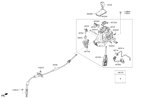 2016 Hyundai Santa Fe Sport Automatic Transmission Lever Cable Assembly Diagram for 46790-4Z500