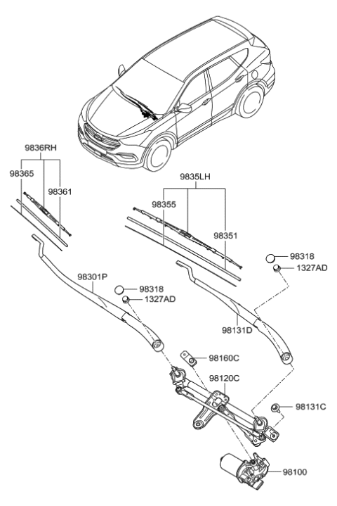 2018 Hyundai Santa Fe Sport Windshield Wiper Diagram