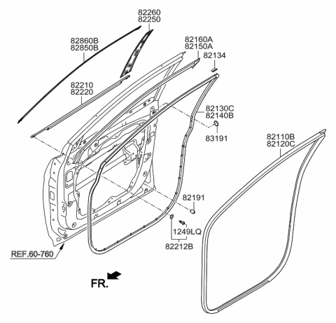 2017 Hyundai Santa Fe Sport Front Door Moulding Diagram